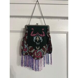Vintage Beaded Evening Bag Flapper Purse Antique Clutch Handbag made in Belgium